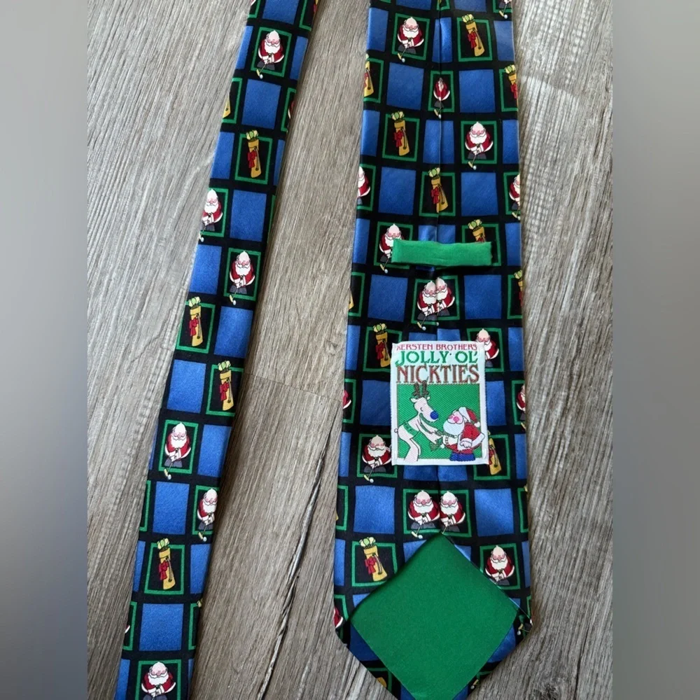 VTG Jolly ‘Ol Nickties Santa Christmas Golf Tie Silk Blue Patterned Men's Tie
